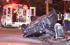The wrecked vehicle at the scene of the accident. Photo / Murray Job The wrecked vehicle at the scene of the accident. Photo / Murray Job
